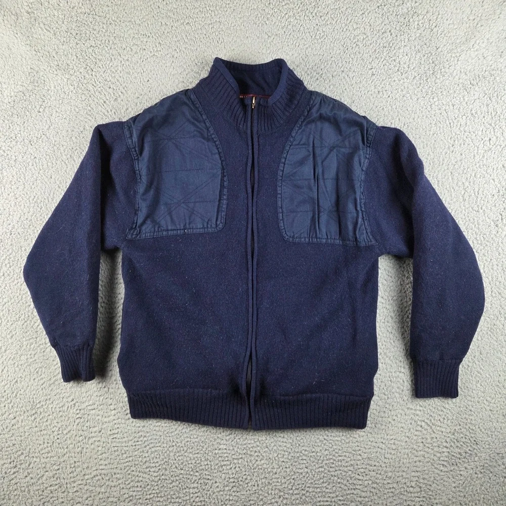 Orvis Jacket Mens Large Navy Blue Wool Shooting Hunting Full‎ Zip Bomber